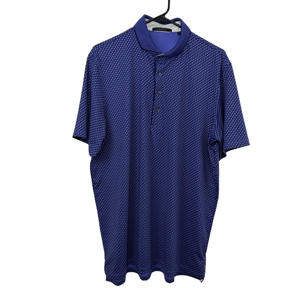 Greyson Polo Mens Large Blue Dances With Wolves Print Short Sleeve Golf Shirt